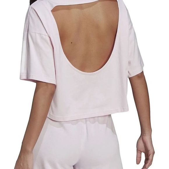 adidas Originals Tops - adidas originals Women ALMOST PINK 3-Stripe Hyperglam Boxy T-Shirt Crop Box LRG